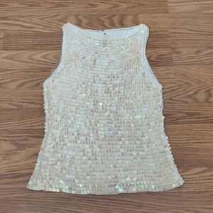 Elegant Sequin Beige Tank Top